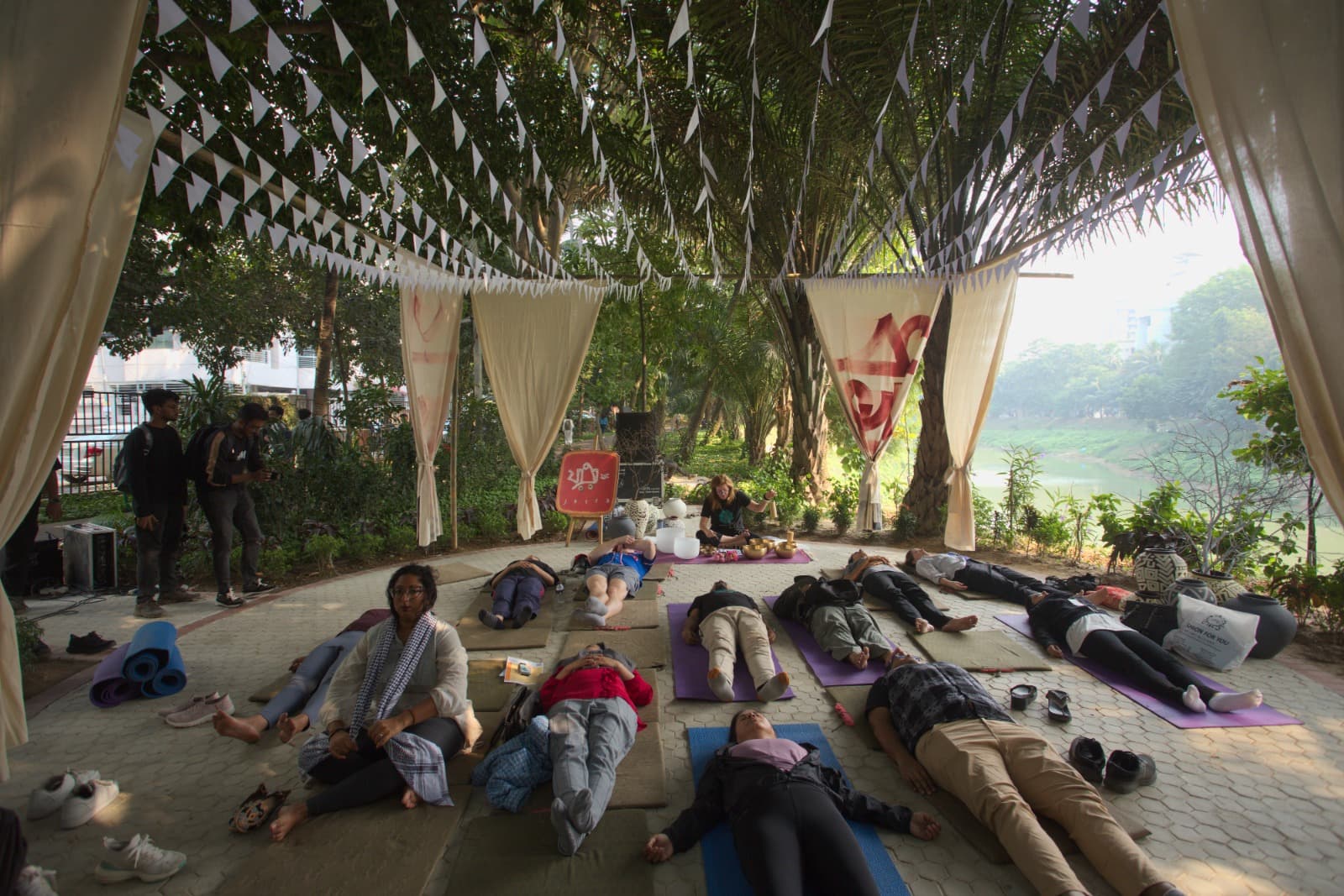 Sound healing meditation session at the flow fest