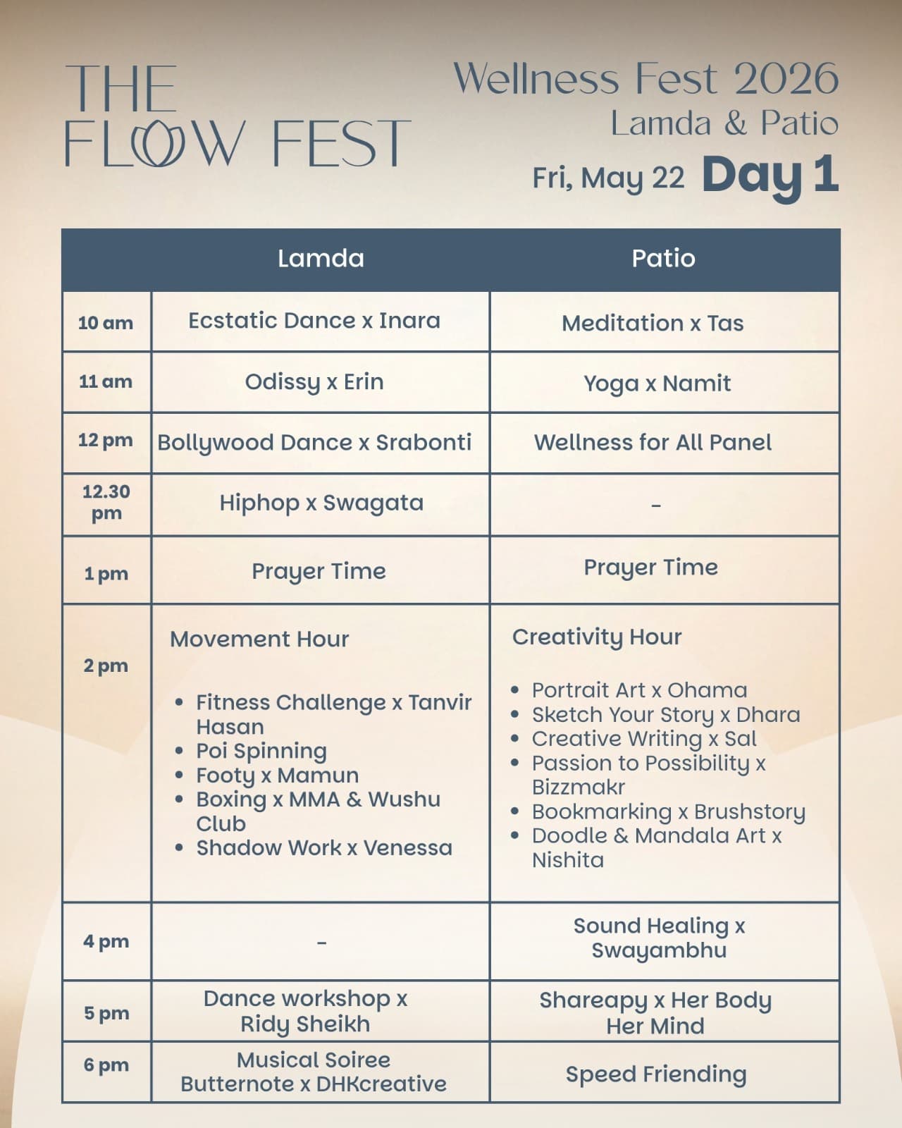 Schedule of Day 1 Activities at Gulshan Club