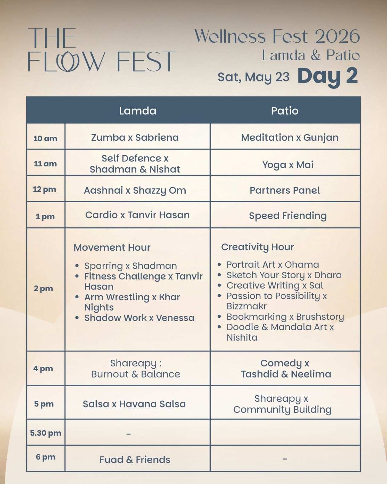 Schedule of Day 2 Activities at Gulshan Club
